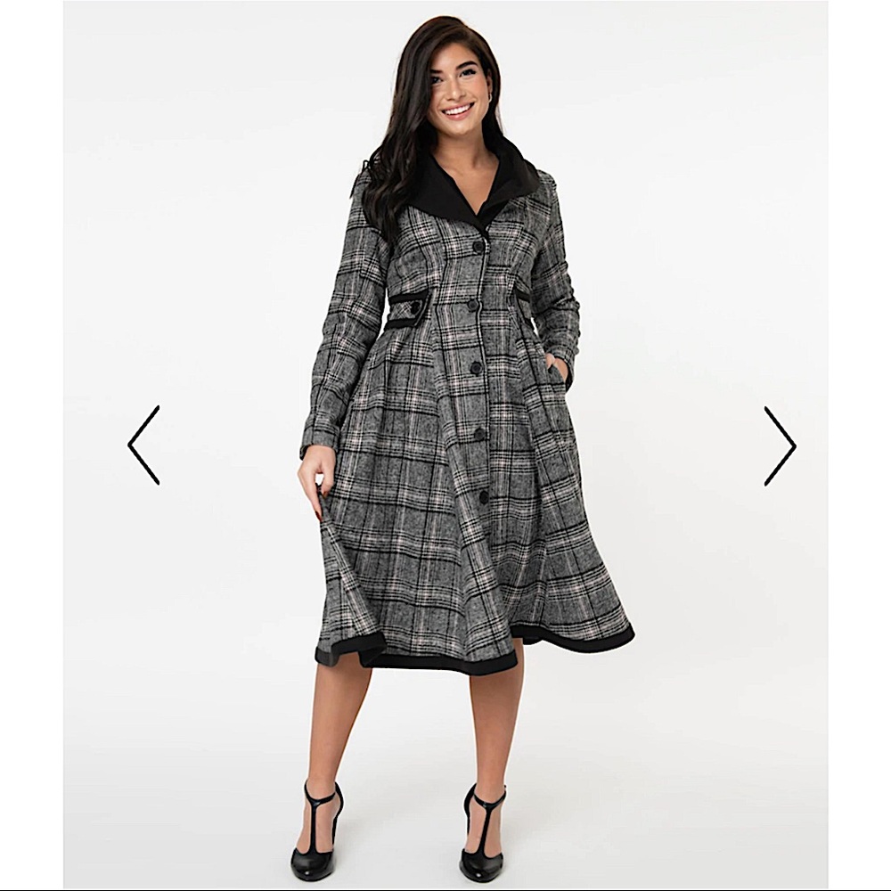 Grey plaid swing coat